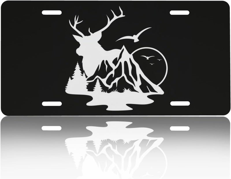 CTVSLFU Front License Plate Cover – Aluminum Metal Car Accessory, Rust-Proof Novelty Vanity Tag Decor for Men & Women, 6x12 with 4 Holes - Deer Mountain 009 - Image 1